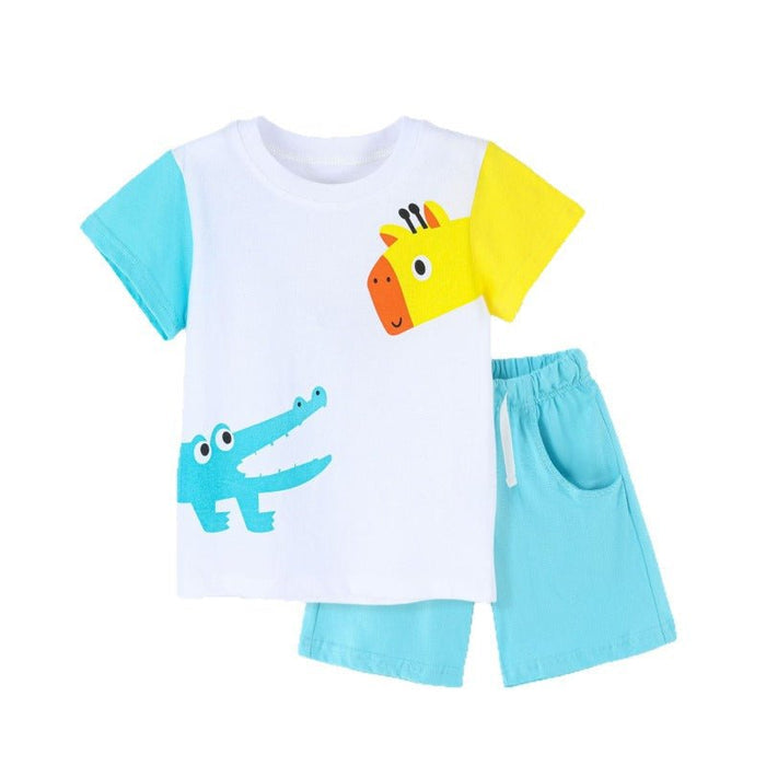 Cute Giraffe & Crocodile Print Kids Summer Set