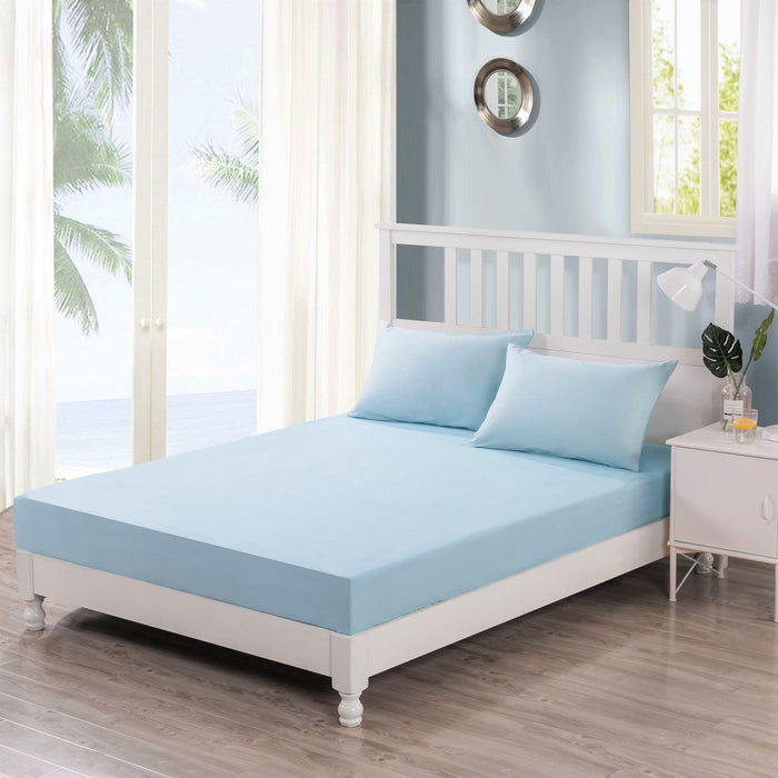 DaDa Bedding Seafoam Blue Cotton Fitted Sheet Set-0