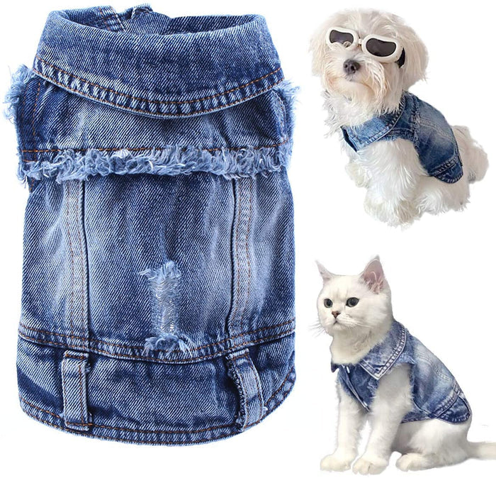 Denim Dog Jacket — Blue Snap-Button Vest