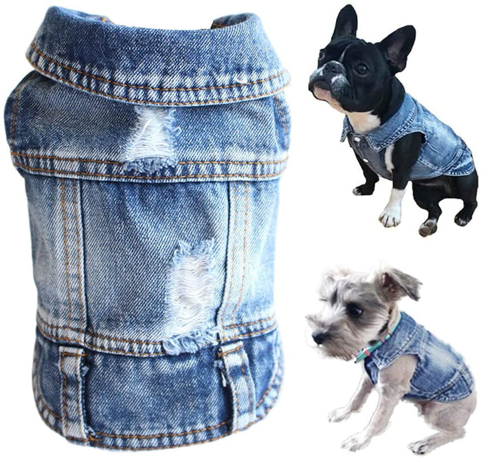 Denim Dog Jacket — Blue Snap-Button Vest