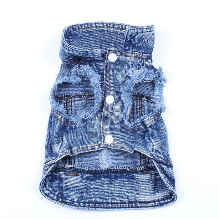 Denim Dog Jacket — Blue Snap-Button Vest