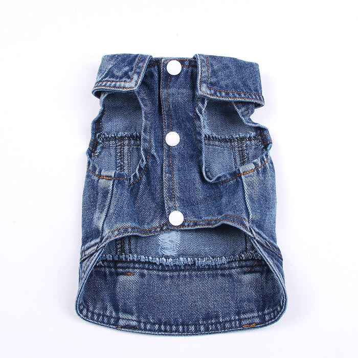 Denim Dog Jacket — Blue Snap-Button Vest