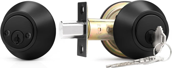 Double Cylinder Deadbolts with Key on Both Side, Keyed Entry Door Lock Black Finish DLD102BK-Combo