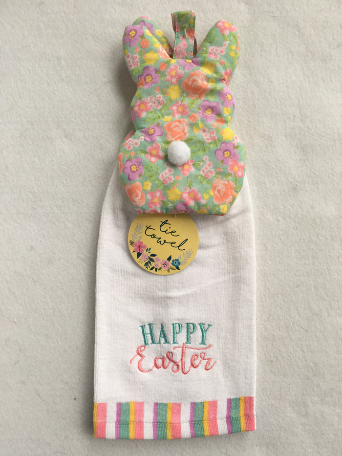 Easter Bunny With Pom Pom Tail Happy Easter Set of 2 Tie Towels