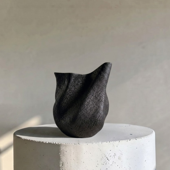 Everest Terracotta Vessel, Hand-painted in Jet Black or Linen White, 11.4"L x 10"W x 13"H