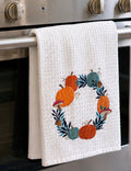 Fall Kitchen White, Teal, Blue, Orange Pumpkin Wreath Towel