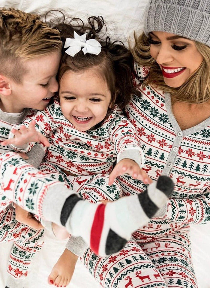 Family Matching Elks With Snowflakes Design Pajama