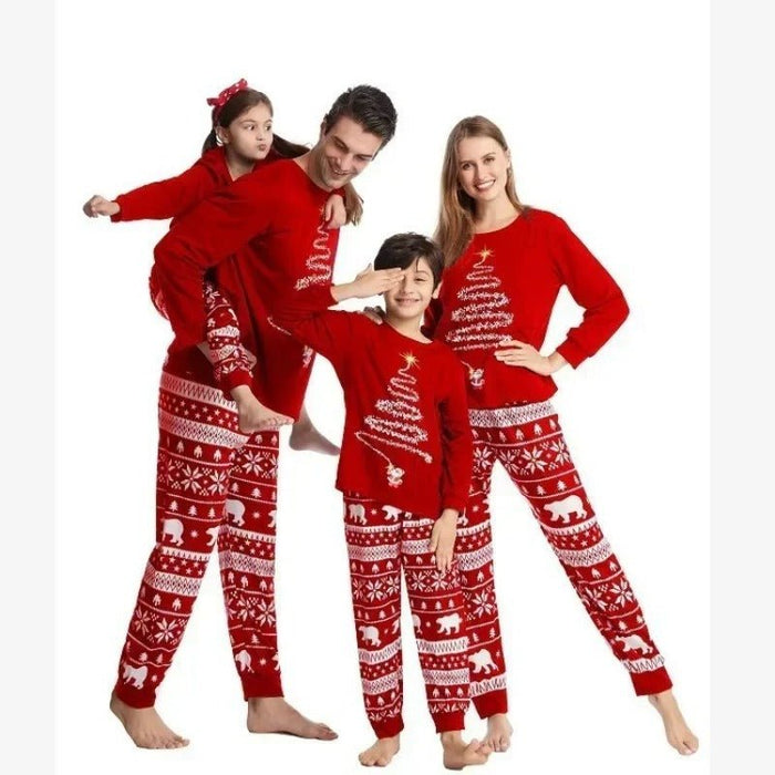 Family Matching Starlight Christmas Tree Print Design Red Pajama