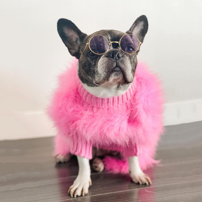 Feather-Trim Pet Turtleneck — Pink or Blue