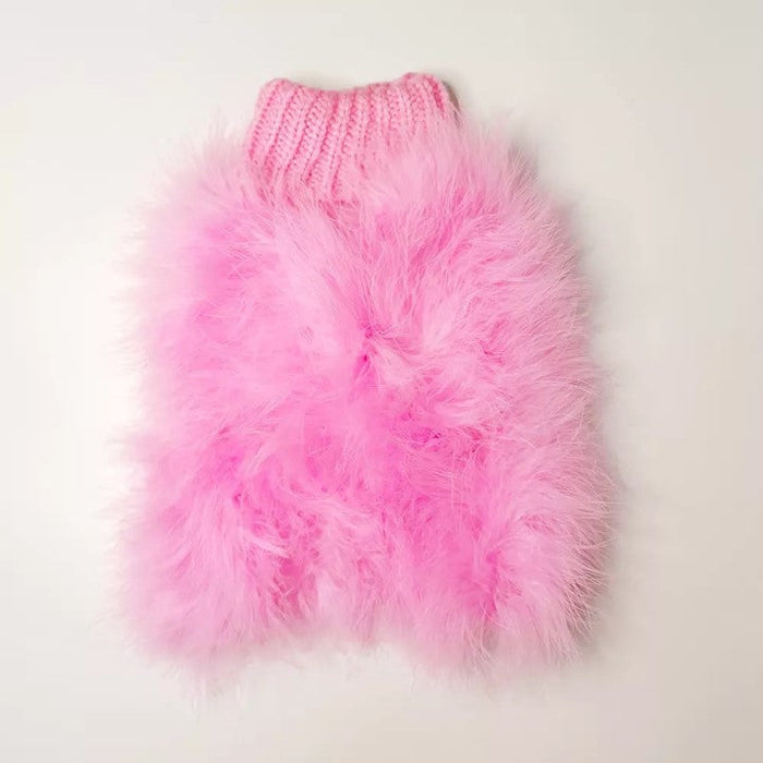 Feather-Trim Pet Turtleneck — Pink or Blue