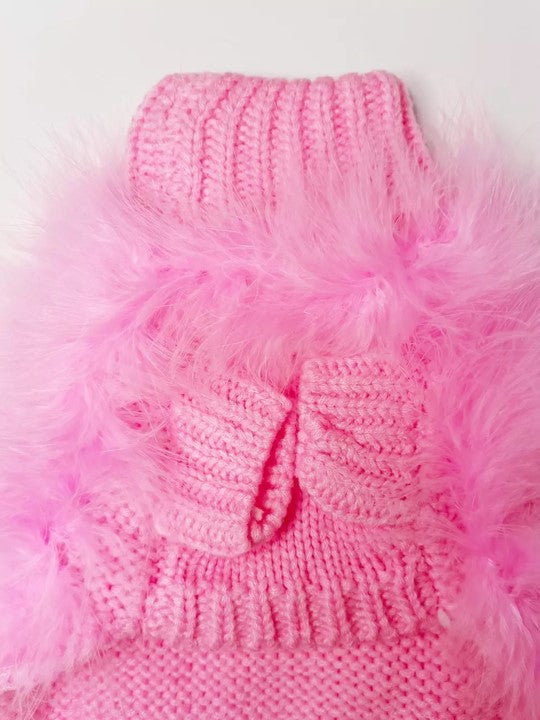 Feather-Trim Pet Turtleneck — Pink or Blue