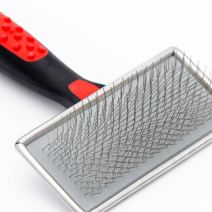 Fine-Bristle Pet Slicker with Red Grip