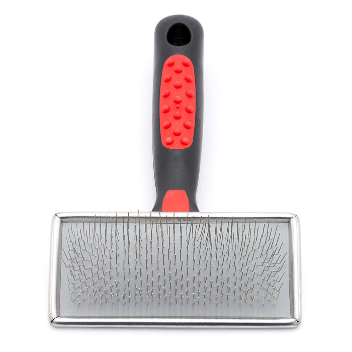 Fine-Bristle Pet Slicker with Red Grip