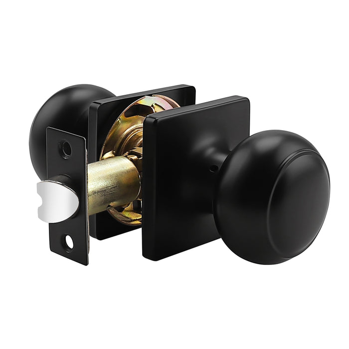 Flat Ball Knob with Square Rosette, Passage Door Knobs Black Finish DLS09BKPS - Probrico
