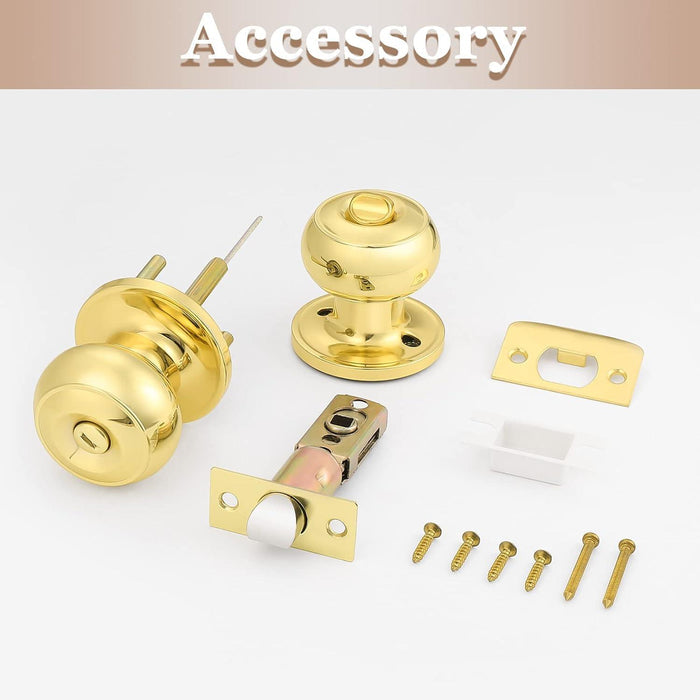 Flat Ball Knobs Entrance/Privacy/Passage/Dummy Door Lock Knob, Polished Golden Brass Finish - Probrico