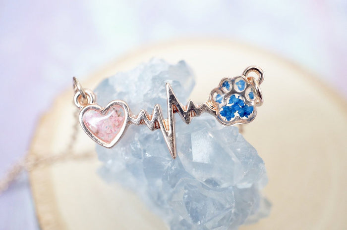 Floral Heart and Paw Resin Necklace