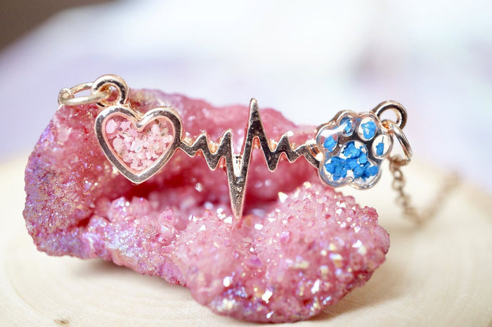 Floral Heart and Paw Resin Necklace
