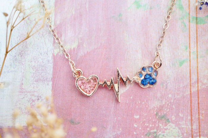 Floral Heart and Paw Resin Necklace