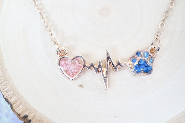 Floral Heart and Paw Resin Necklace