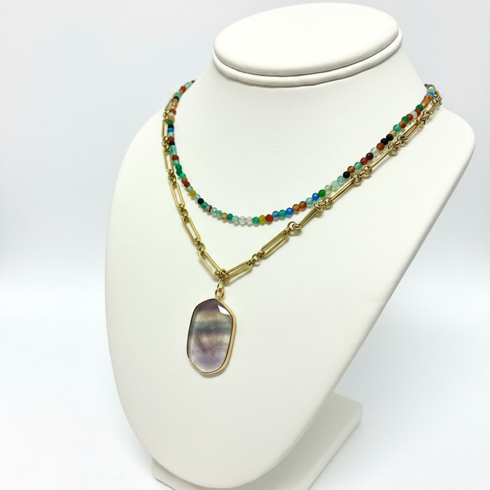 Fluorite Gem Twin Necklace