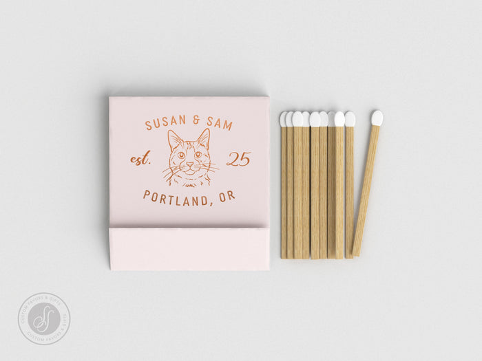 Foiled Wedding Matchbooks #16 - Custom Pet Illustration Wedding Matches, Match Book, Wedding Match Favors, Match Books, Wedding Matchbook