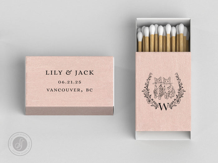 Foiled Wedding Matchboxes #22 - Custom Pet Illustration, Wedding Matches, Matchbox, Wedding Match Favor, Matches, Candle Favor, Bridal Gift