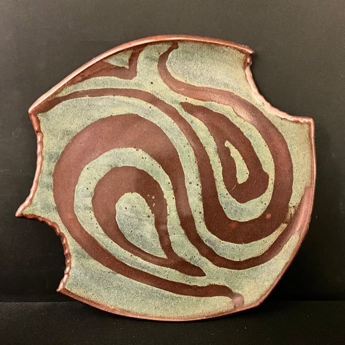 Free Form Plate in Blue with Brown Design Details