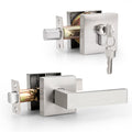 Front Door Levers and Single Cylinder Deadbolts Lock Set (Keyed Alike), Satin Nickel Finish
