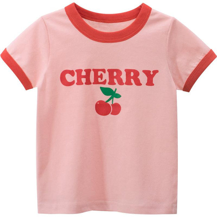 Fruit Cherry Pattern Short Sleeve T-shirt for Girls