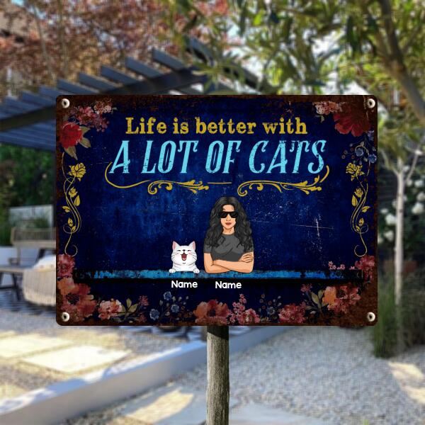 Funny Warning Signs, Gifts For Cat Lovers, Life Is Better With A Lot Of Cats, Welcome Metal Signs, Cat Mom With Her Cats