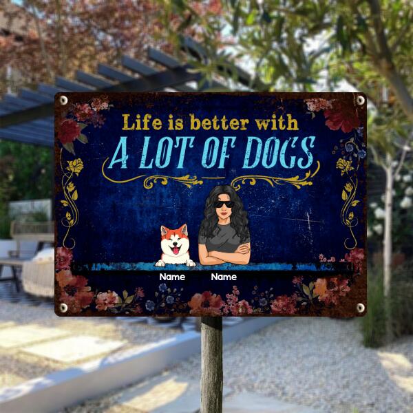 Funny Warning Signs, Gifts For Dog Lovers, Crazy Dog Lady Lives Here, Welcome Metal Signs, Dog Mom With Her Dogs