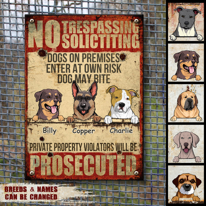 Funny Warning Signs, Gifts For Dog Lovers, No Trespassing Soliciting, Welcome Metal Signs