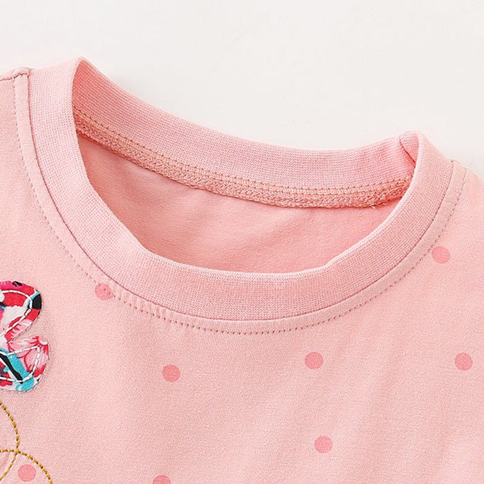 Girls Pink Cotton Floral and Butterfly Embroidery Dress