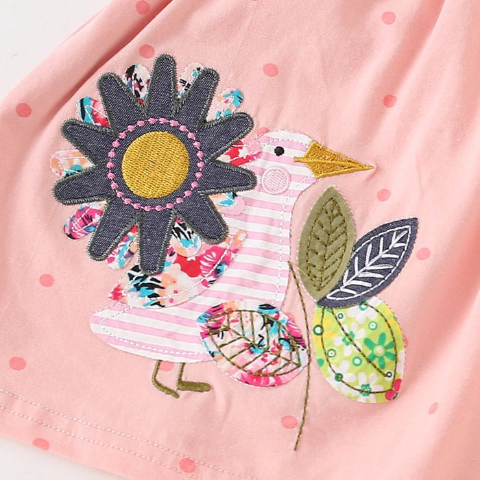 Girls Pink Cotton Floral and Butterfly Embroidery Dress