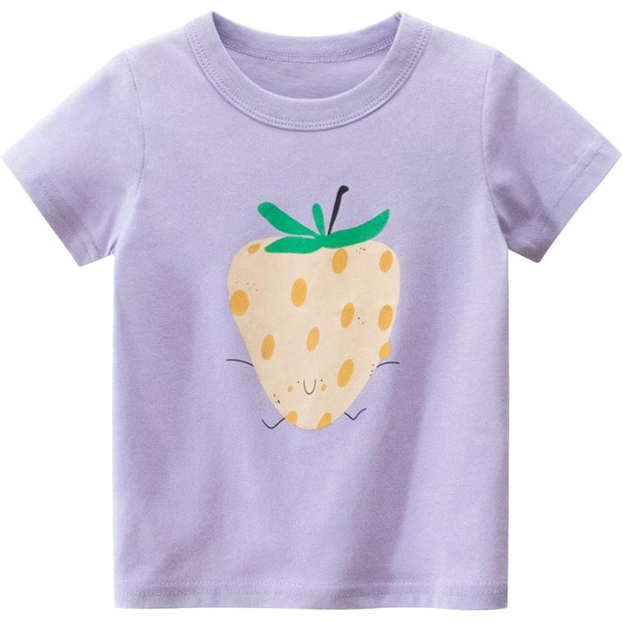 Girls Strawberry Pattern Short Sleeve T-shirt