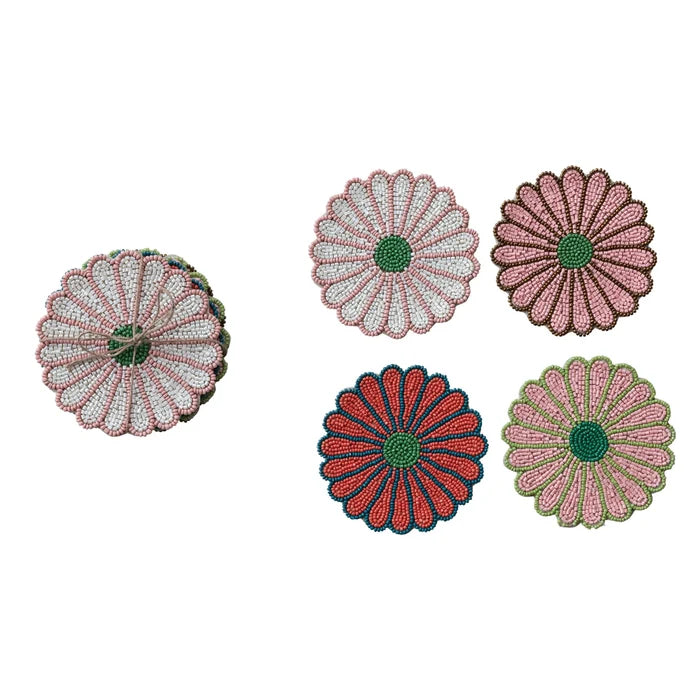 Glass Beaded Flower Shaped Coasters (set of 4)