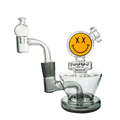 Smoke-accent Goody Glass Big Face mini dab rig with 4-hole disc perc and smiley face chamber