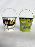 Halloween Mummy or Frankenstin Metal Bucket/Votive