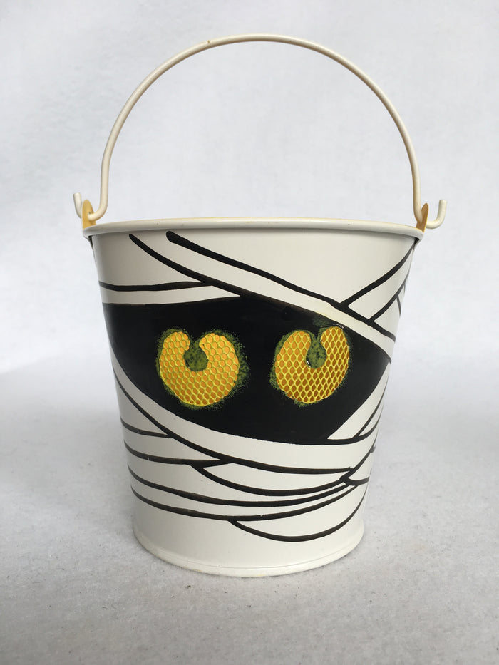 Halloween Mummy or Frankenstin Metal Bucket/Votive