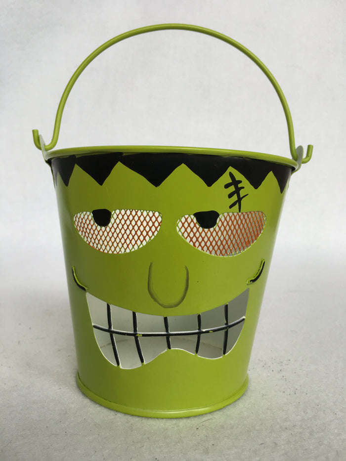 Halloween Mummy or Frankenstin Metal Bucket/Votive
