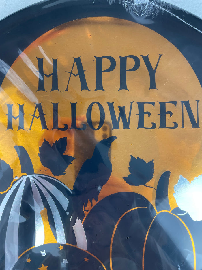 Halloween Pumpkins with Raven Against Full Moon Large Round 2 Piece Serving Platter