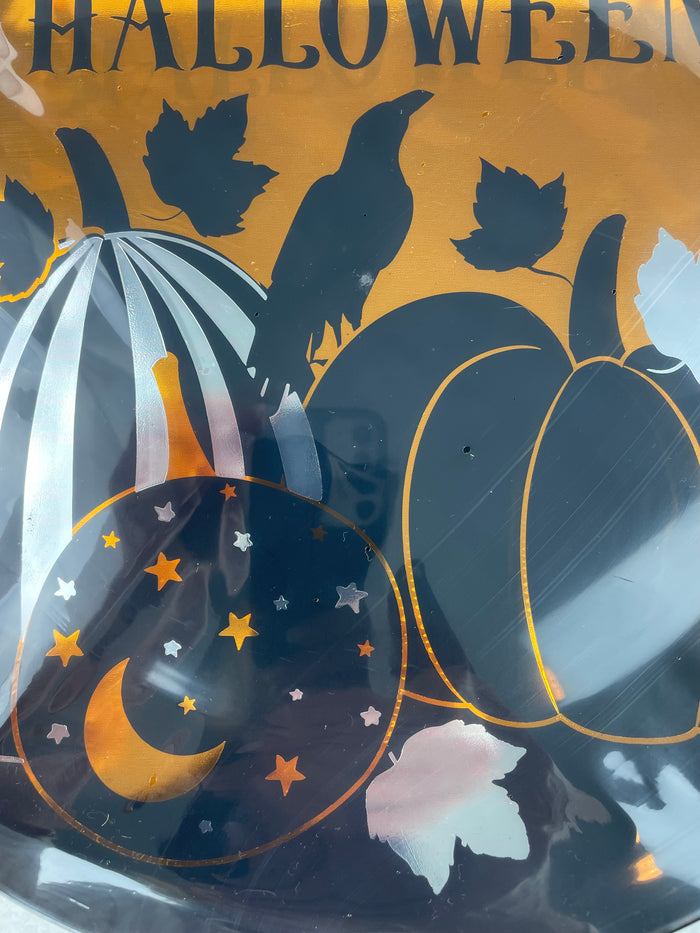 Halloween Pumpkins with Raven Against Full Moon Large Round 2 Piece Serving Platter