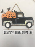 Halloween Solid Wood and Metal Truck Carrying Pumpkins Wall Hanging