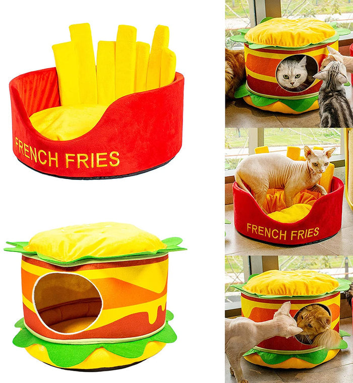 Hamburger Cave and Fries Pet Beds