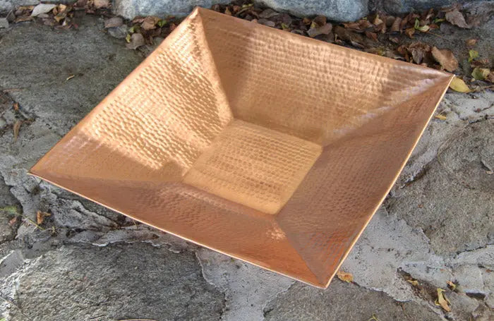 Hammered Copper Square Shallow Basin RainChains