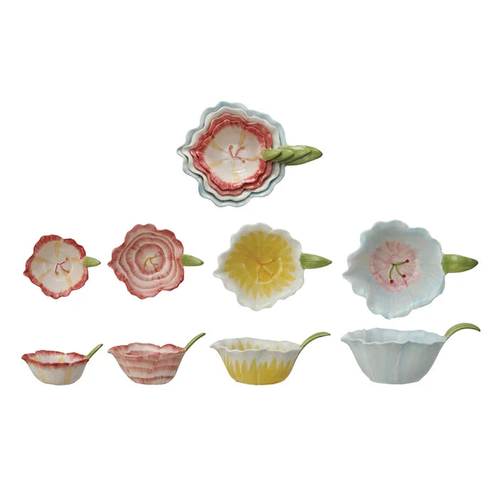 Hand-Painted Flower Shaped Prep Bowls (set of 4)