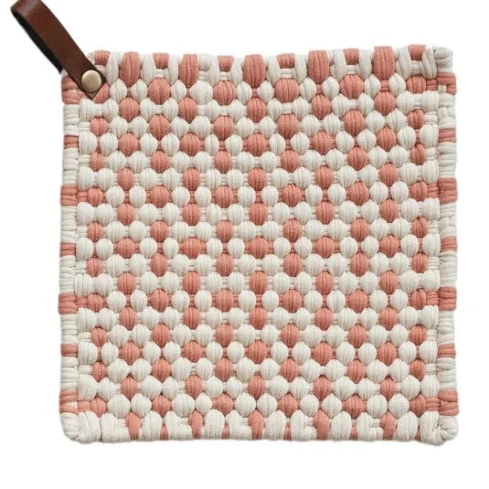 Happy House Cotton Crocheted Pot Holder w/ Leather Loop