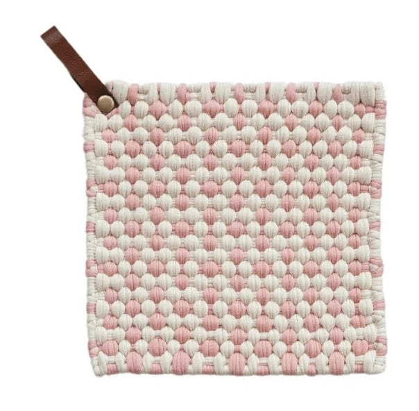 Happy House Cotton Crocheted Pot Holder w/ Leather Loop