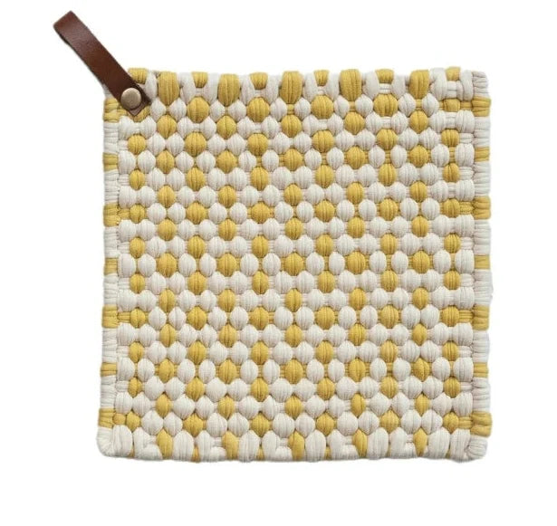 Happy House Cotton Crocheted Pot Holder w/ Leather Loop