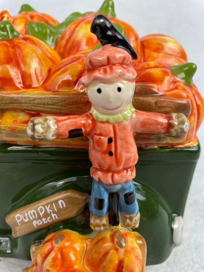 Harvest 2021 Blue Sky Ceramic Green Truck with Scarecrow